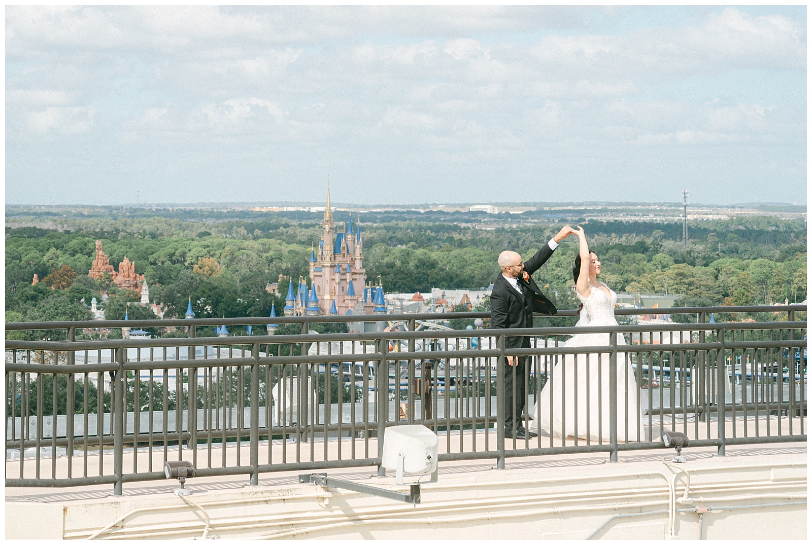 Sky bridge wedding reception photographs at the California Gill by Elizabeth Kane in Orlando Florida