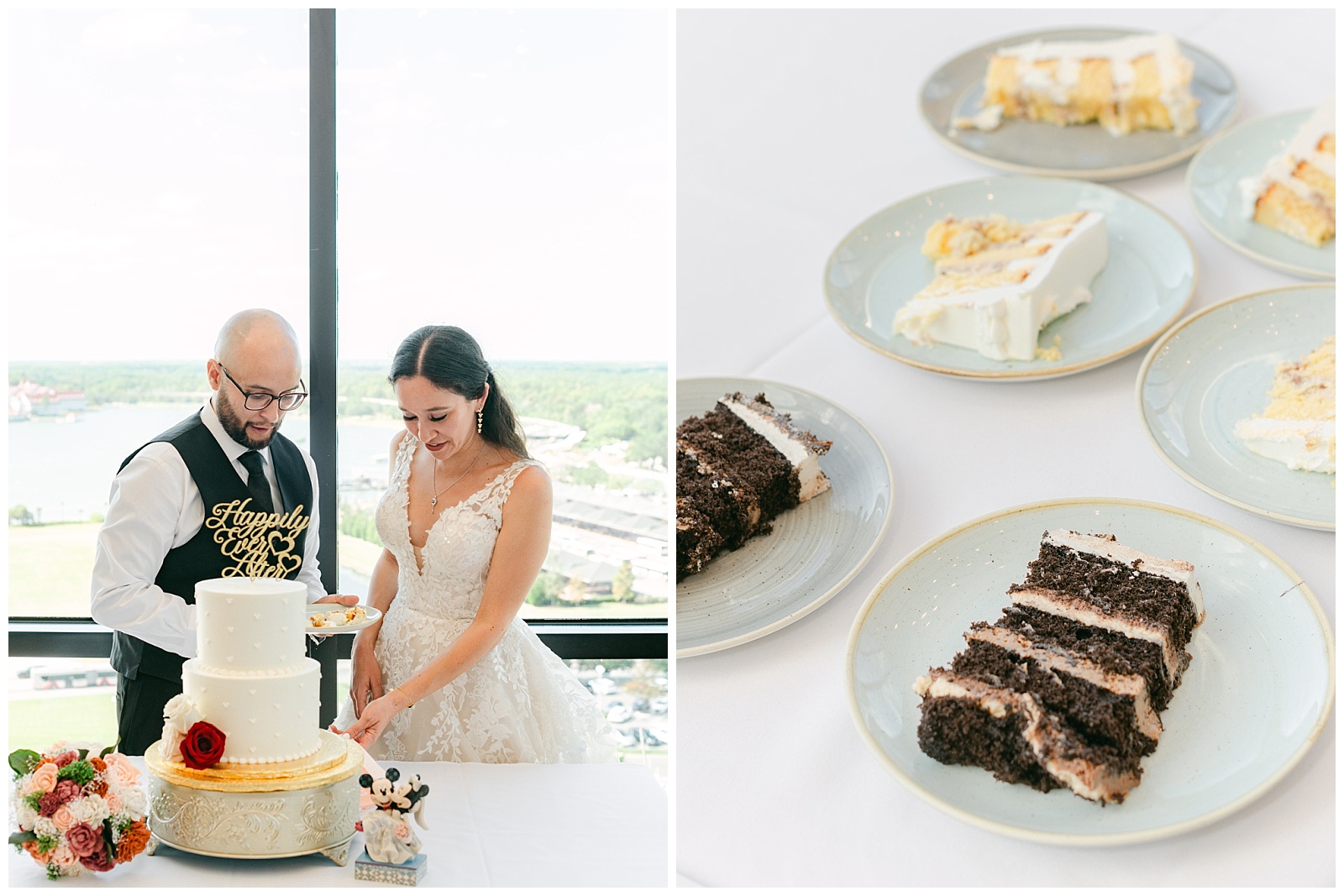 Cake cutting at wedding reception photographs at the California Gill by Elizabeth Kane in Orlando Florida
