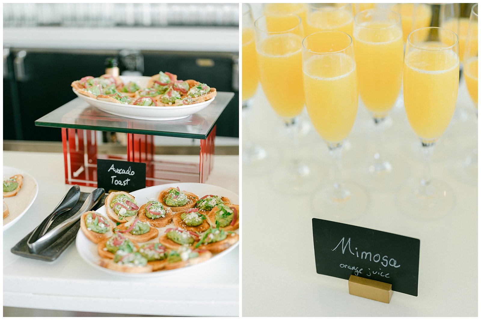 Cocktail hour snacks and mimosa details by Elizabeth Kane Photography in Orlando Florida
