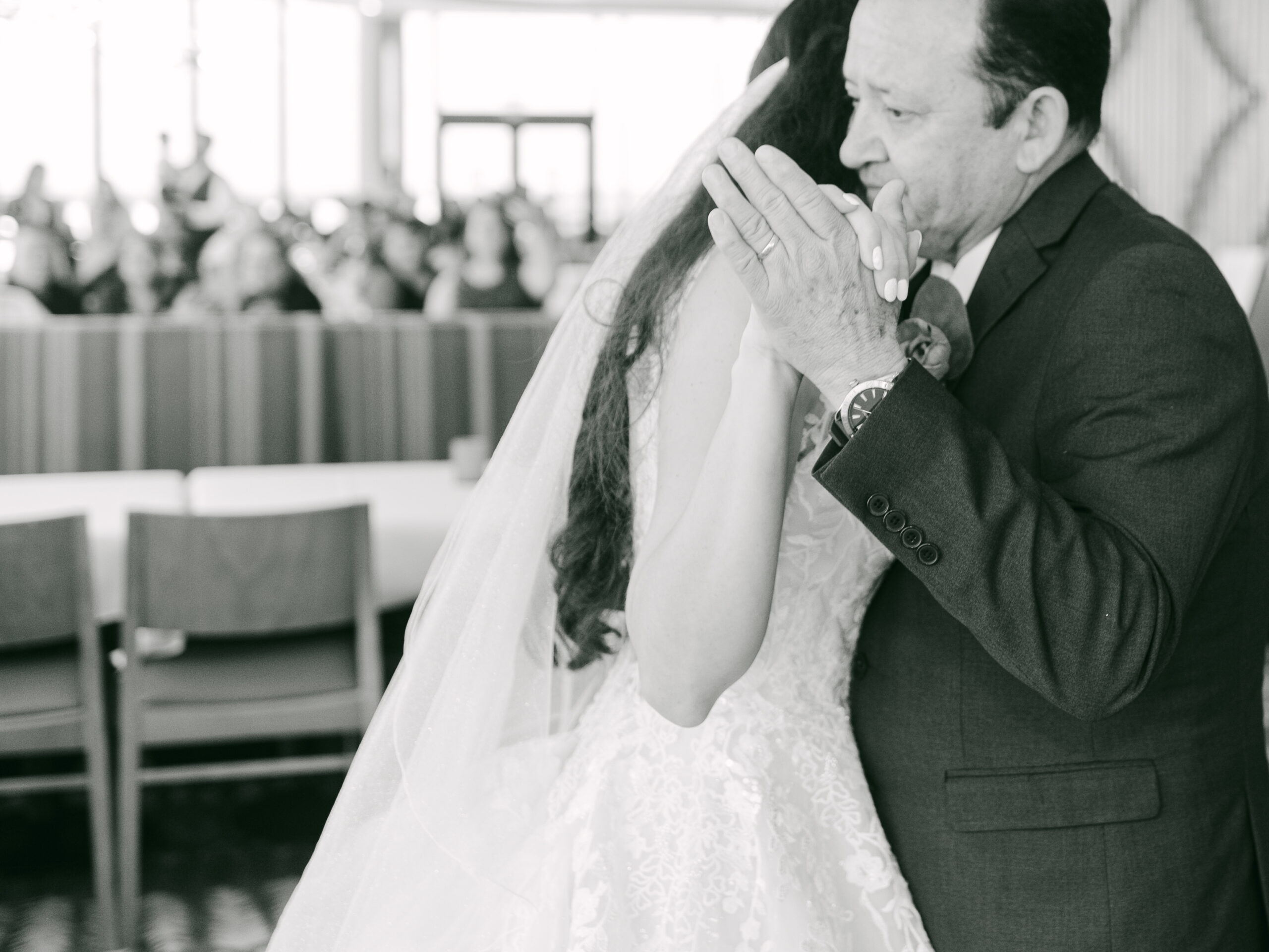 Father and daughter sharing a candid dance at the wedding reception by Elizabeth Kane Photography Orlando Florida Disney Destination Wedding Photographer