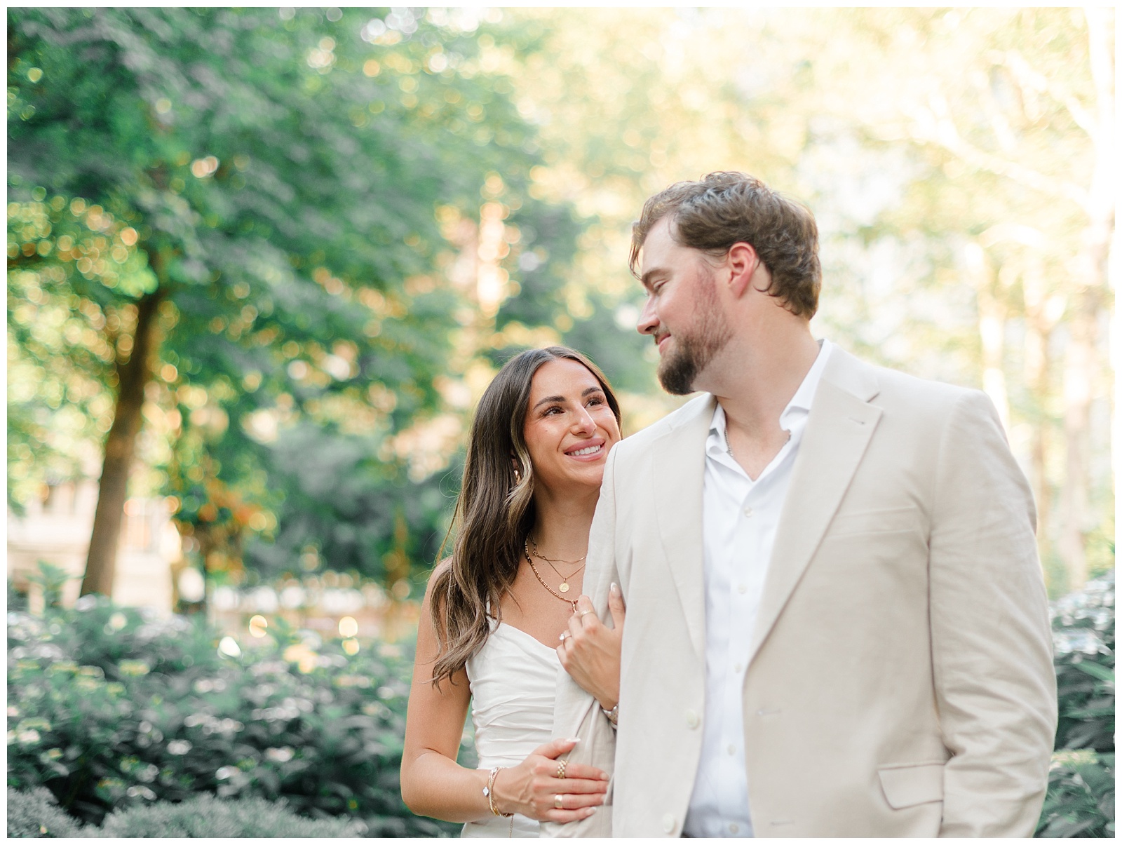 Soft, romantic portrait of a couple during a Philadelphia engagement session in Rittenhouse Square