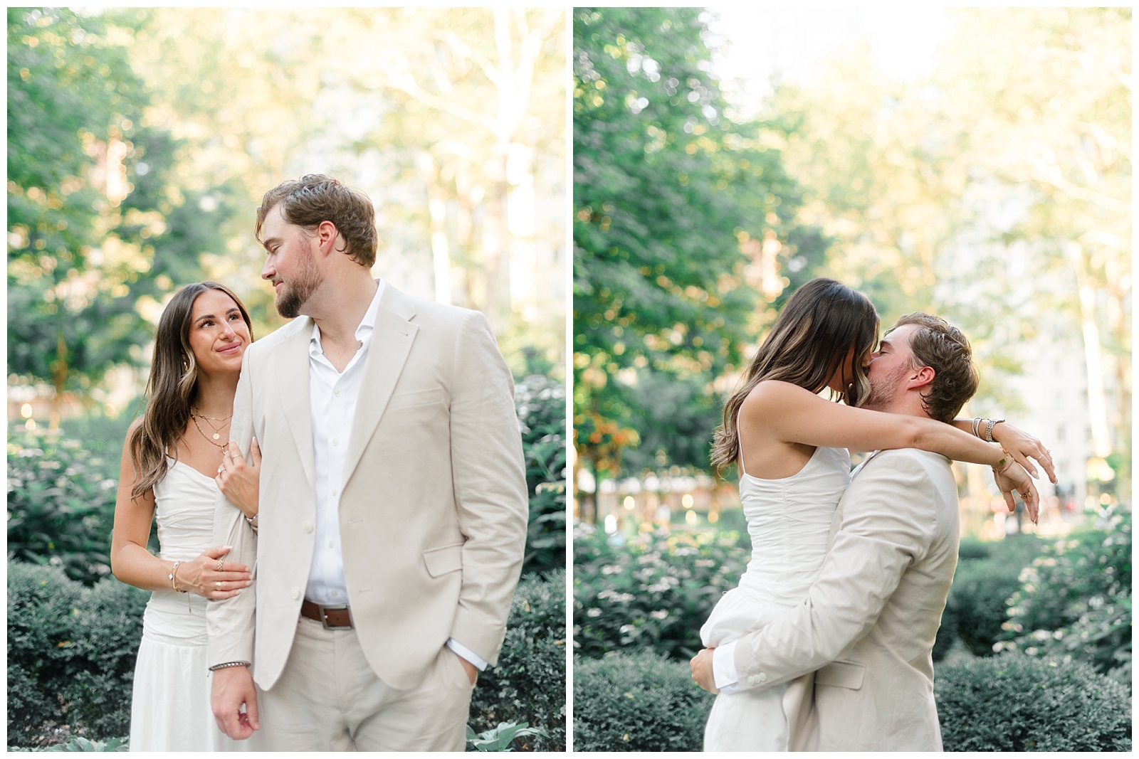 Classic Philadelphia engagement session featuring a couple surrounded by greenery in Rittenhouse Square