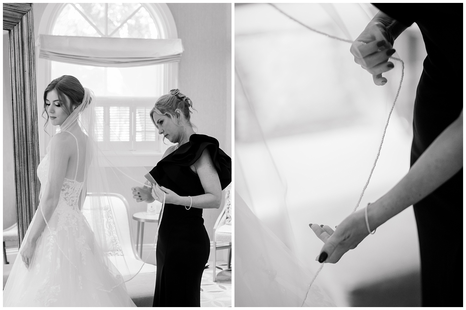 Bride with her mother adjusting veil before a Grand Floridian wedding ceremony at Walt Disney World.