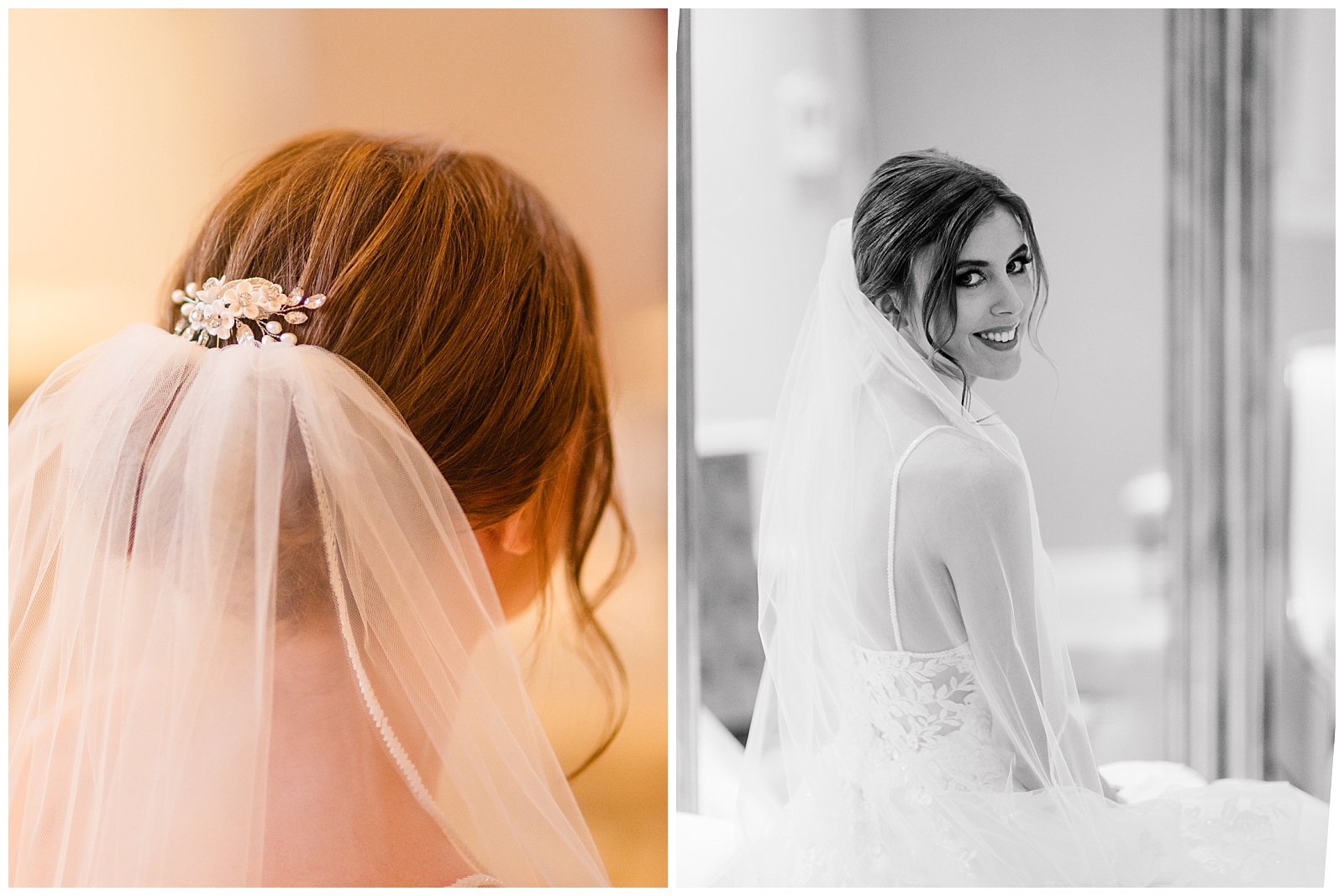 Bridal hairpiece and veil detail during getting ready moments at a Grand Floridian wedding.