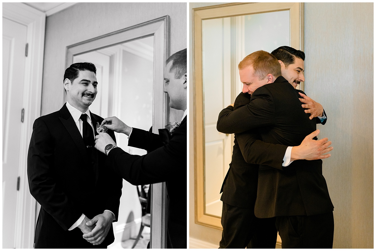 Groom adjusting boutonniere before ceremony at a Grand Floridian wedding in Walt Disney World.